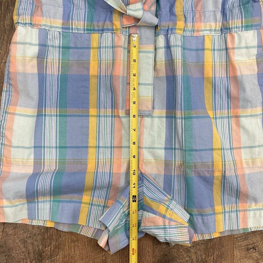 GAP NWT Women's Short Sleeve Plaid Romper 100% Cotton Tie Belt Pastel Geo sz 10 - Picture 10 of 11